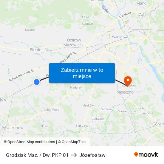 Grodzisk Maz. / Dw. PKP 01 to Józefosław map