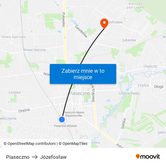 Piaseczno to Józefosław map