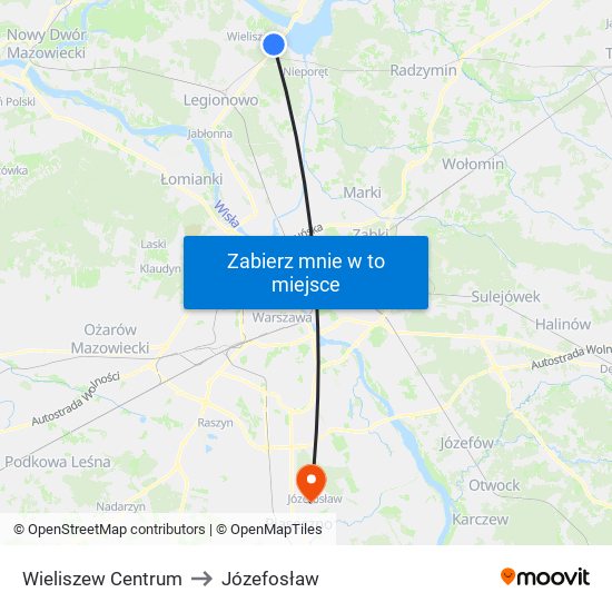 Wieliszew Centrum to Józefosław map