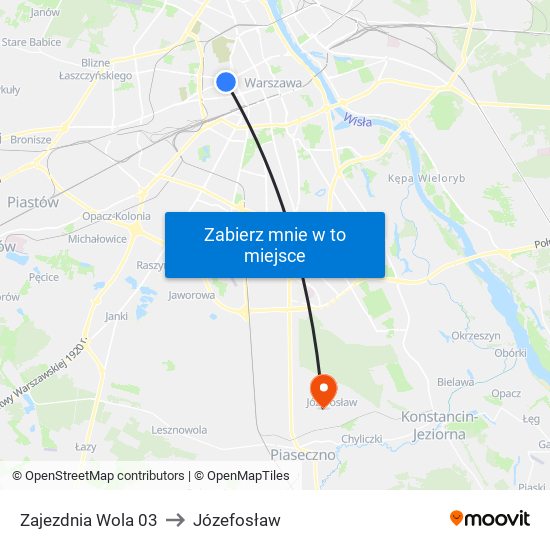 Zajezdnia Wola to Józefosław map