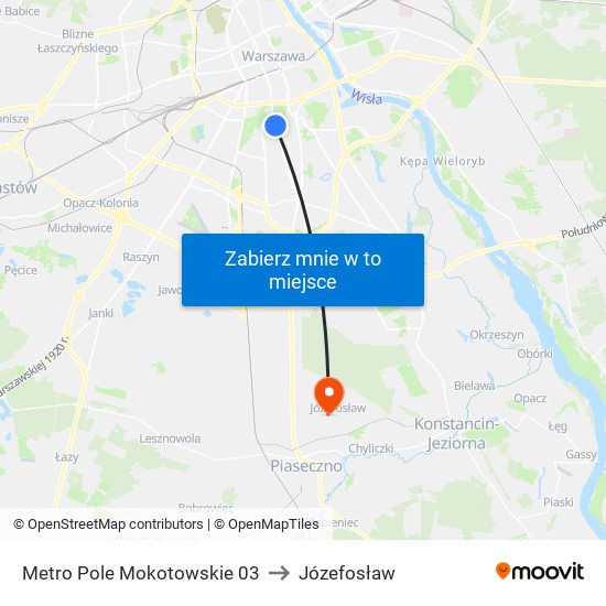 Metro Pole Mokotowskie 03 to Józefosław map