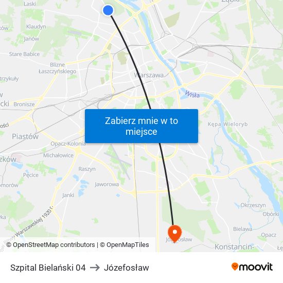 Szpital Bielański 04 to Józefosław map
