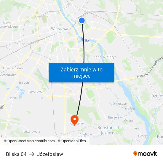 Bliska to Józefosław map