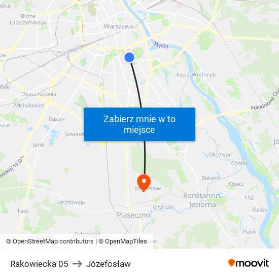 Rakowiecka to Józefosław map