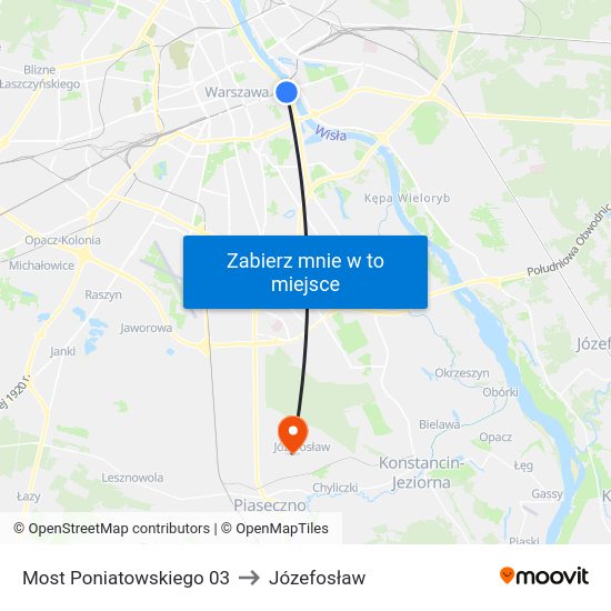 Most Poniatowskiego to Józefosław map