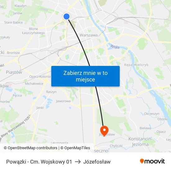 Powązki - Cm. Wojskowy 01 to Józefosław map