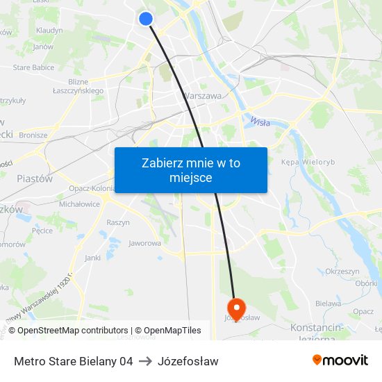 Metro Stare Bielany 04 to Józefosław map