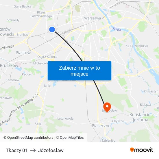 Tkaczy to Józefosław map