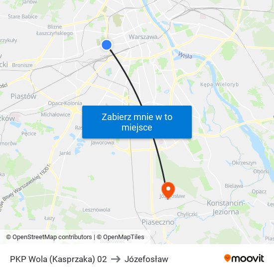 PKP Wola (Kasprzaka) to Józefosław map