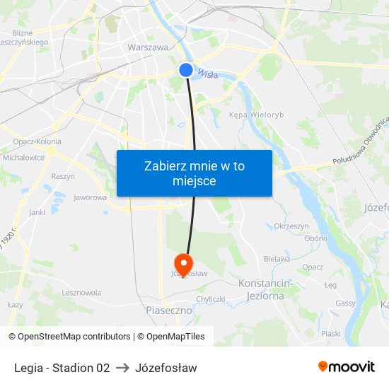 Legia - Stadion 02 to Józefosław map