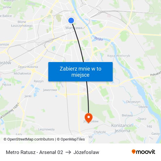 Metro Ratusz Arsenał to Józefosław map