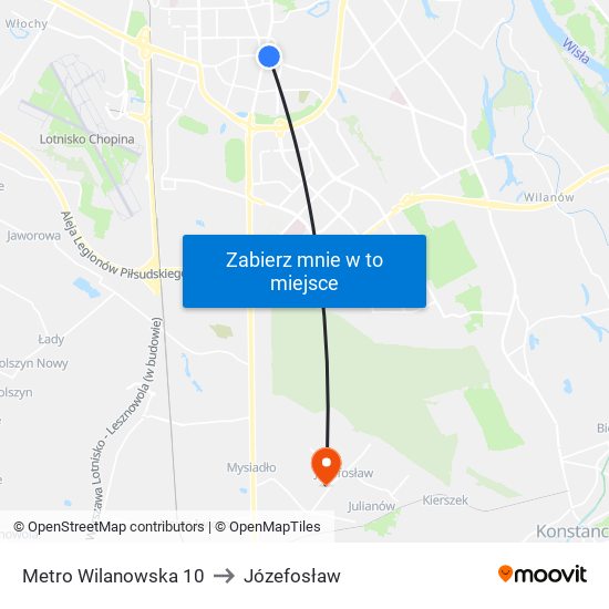 Metro Wilanowska 10 to Józefosław map