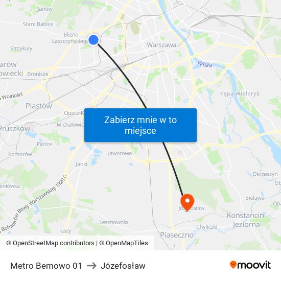 Metro Bemowo to Józefosław map