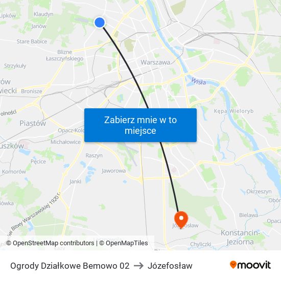 Ogrody Działkowe Bemowo to Józefosław map