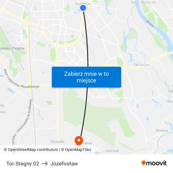 Tor Stegny to Józefosław map