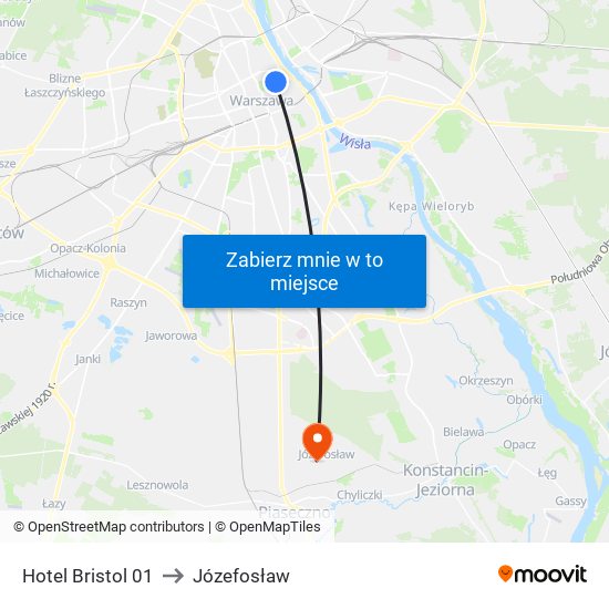 Hotel Bristol to Józefosław map