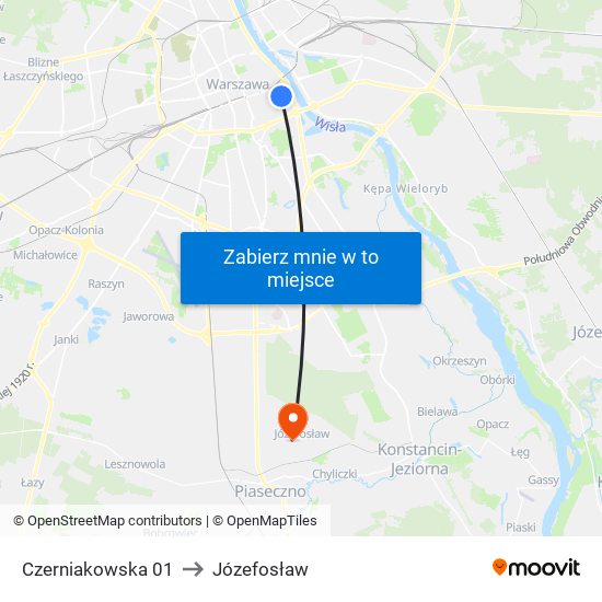 Czerniakowska 01 to Józefosław map