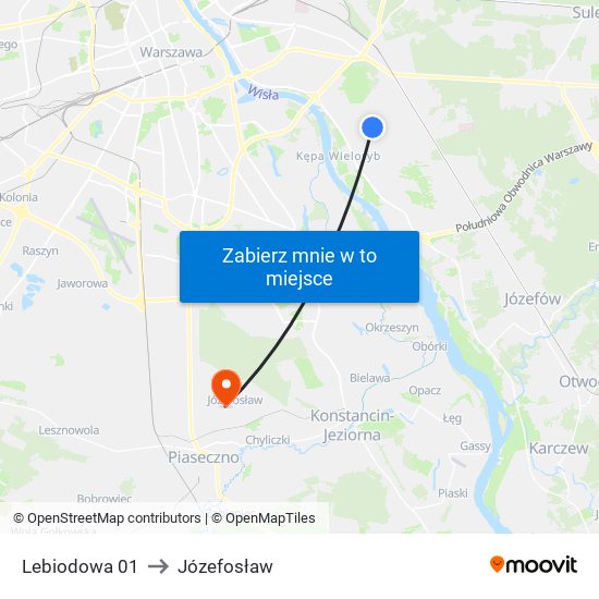 Lebiodowa to Józefosław map