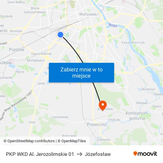 PKP WKD Al. Jerozolimskie to Józefosław map