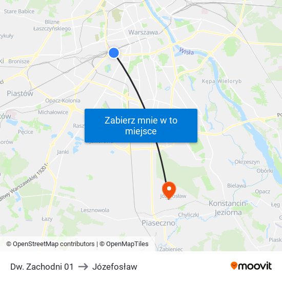 Dw. Zachodni 01 to Józefosław map