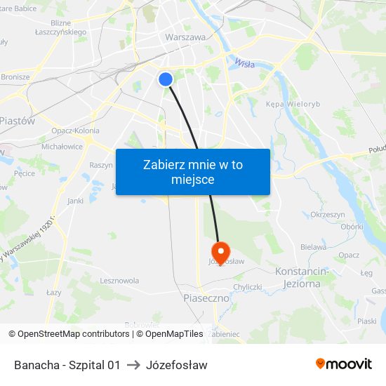 Banacha - Szpital 01 to Józefosław map