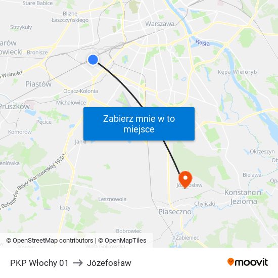 PKP Włochy to Józefosław map