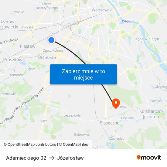 Adamieckiego to Józefosław map