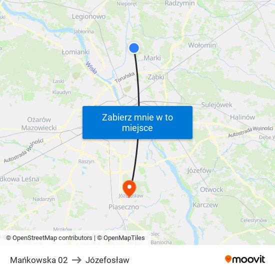 Mańkowska to Józefosław map