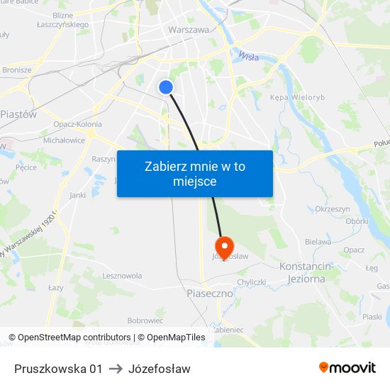 Pruszkowska to Józefosław map