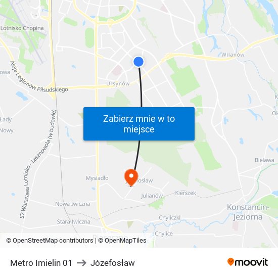 Metro Imielin 01 to Józefosław map