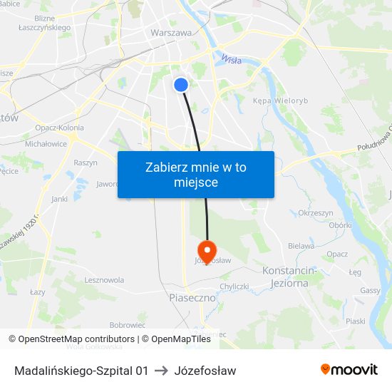 Madalińskiego-Szpital to Józefosław map