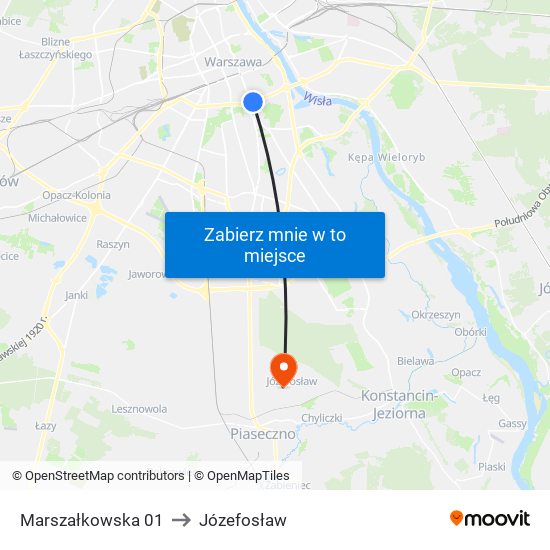 Marszałkowska to Józefosław map