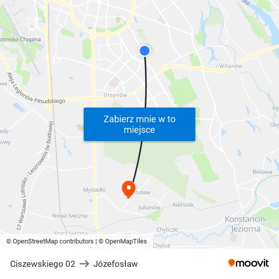 Ciszewskiego 02 to Józefosław map