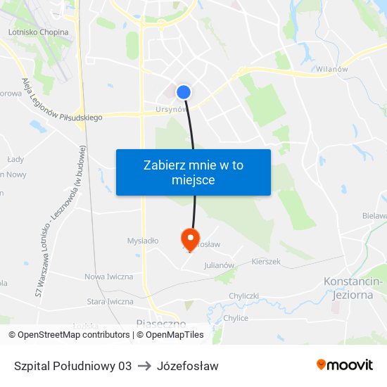 Szpital Południowy to Józefosław map