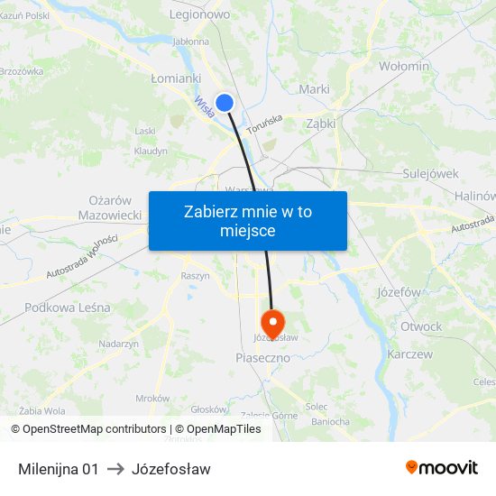 Milenijna to Józefosław map