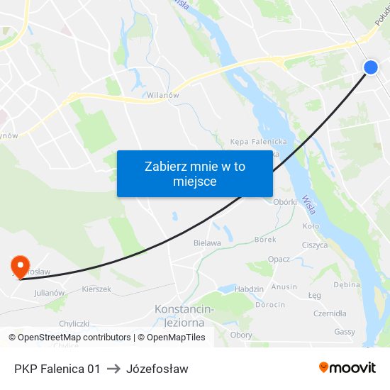 PKP Falenica 01 to Józefosław map