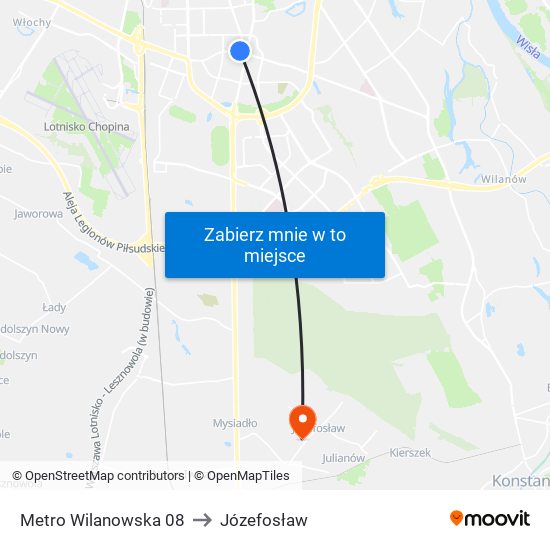 Metro Wilanowska to Józefosław map