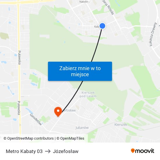 Metro Kabaty 03 to Józefosław map