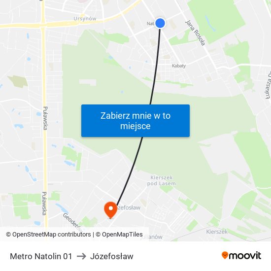 Metro Natolin to Józefosław map