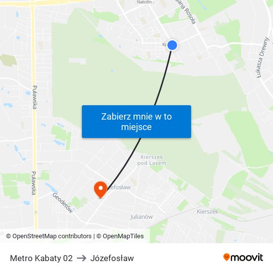 Metro Kabaty 02 to Józefosław map