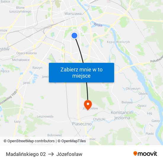 Madalińskiego to Józefosław map