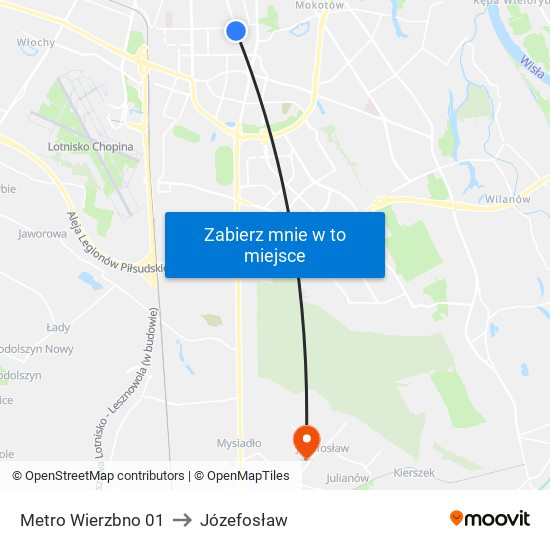 Metro Wierzbno to Józefosław map