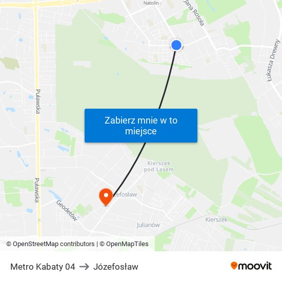 Metro Kabaty 04 to Józefosław map