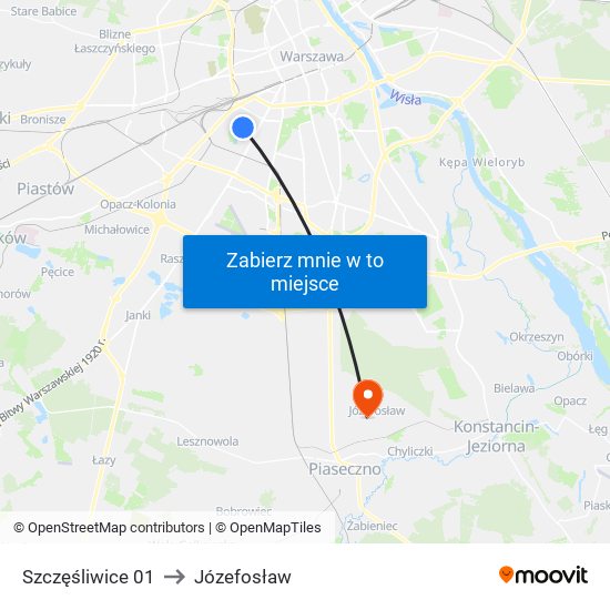 Szczęśliwice to Józefosław map