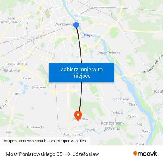 Most Poniatowskiego to Józefosław map