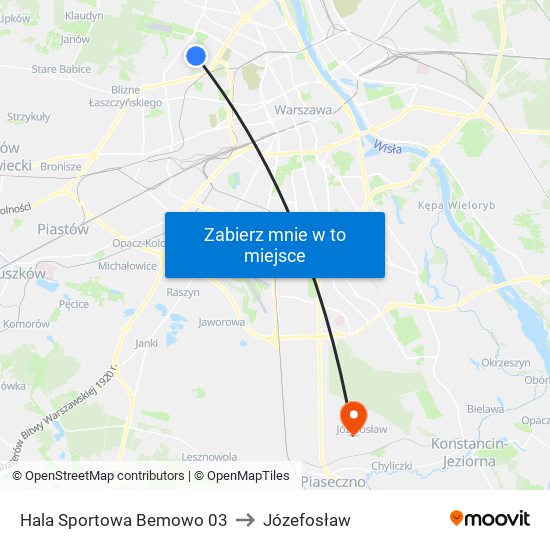 Hala Sportowa Bemowo to Józefosław map