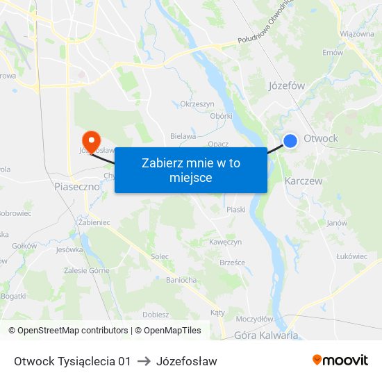 Otwock Tysiąclecia 01 to Józefosław map