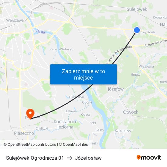 Sulejówek Ogrodnicza 01 to Józefosław map