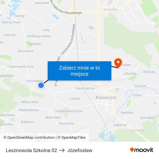 Lesznowola Szkolna to Józefosław map
