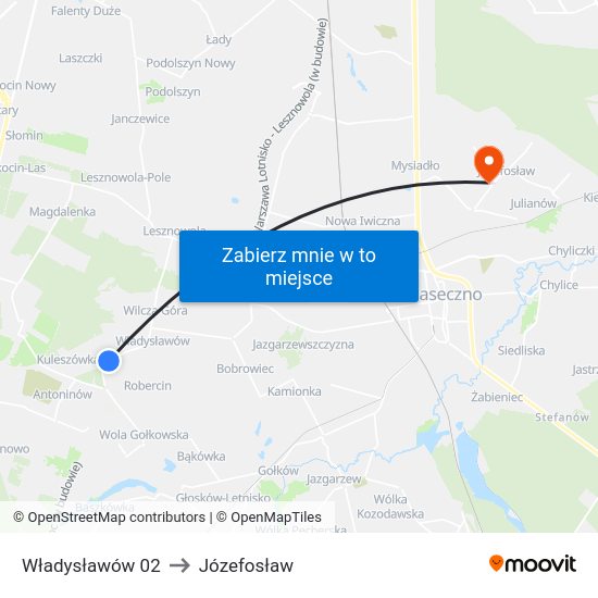 Władysławów to Józefosław map